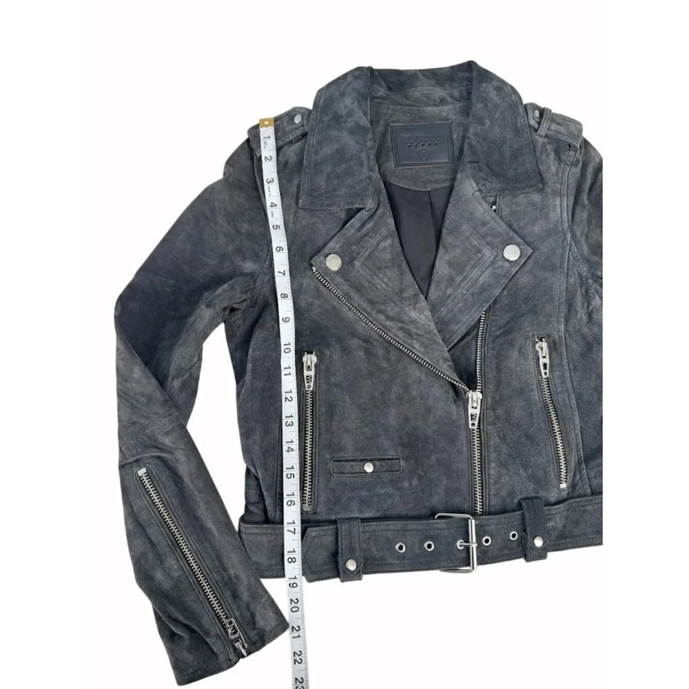 BLANKNYC Suede Moto Jacket Womens S Gray Leather Biker Cropped Belted Zip Coat - Picture 6 of 8